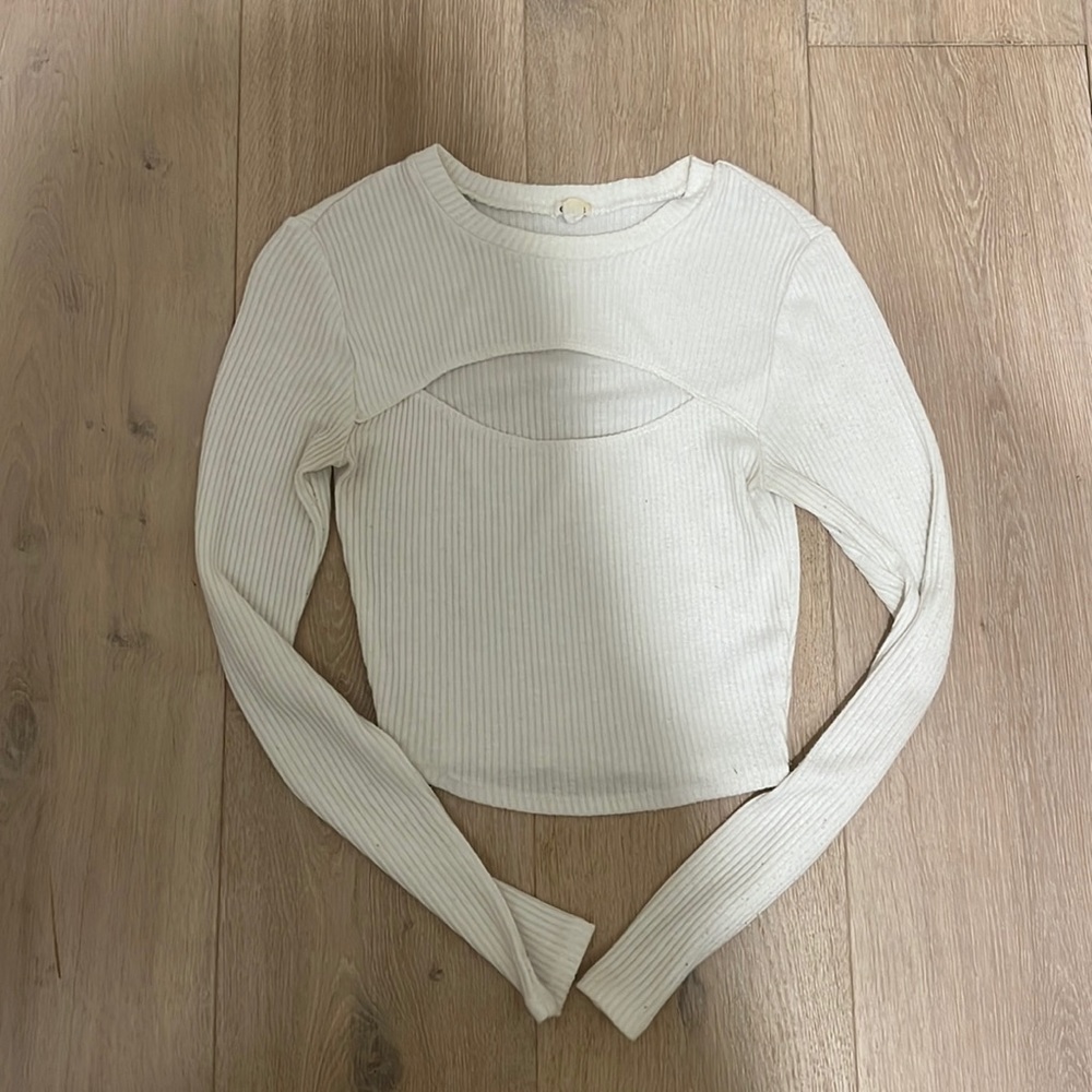 cropped white cut-out shirt
